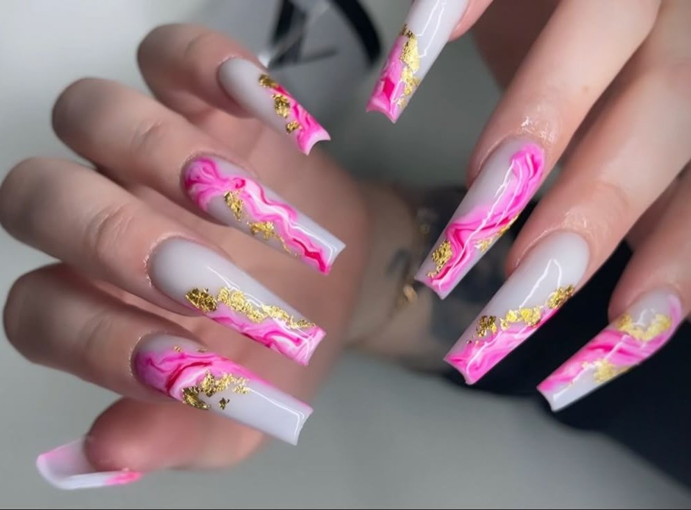 Pink and gold nail art from the Lunar Nails gallery